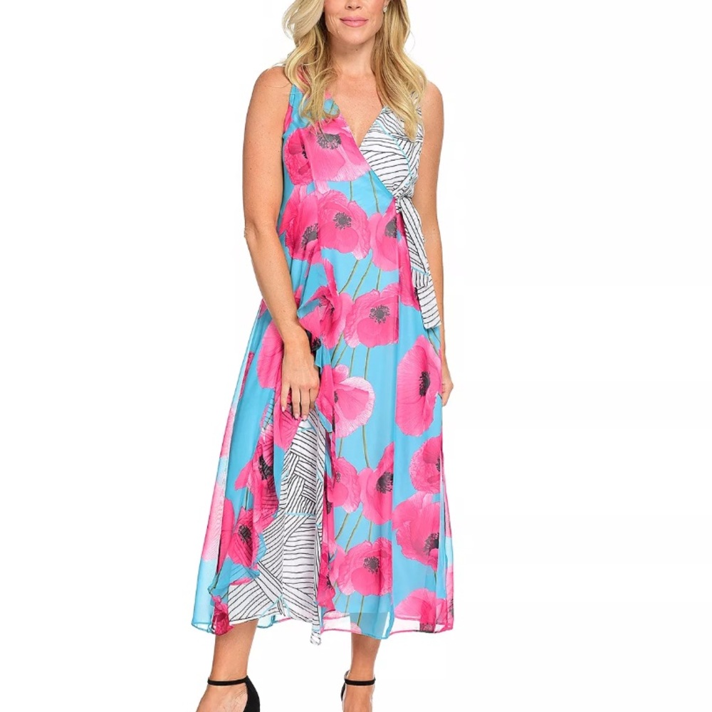 Women’s Kate & Mallory Pink Mixed Print Ruffle Maxi‎ Dress